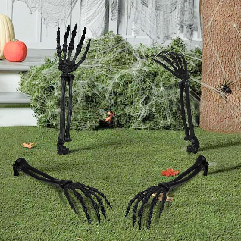 AOFOX Halloween Realistic Skeleton Stakes Zombie Ghost Arm Stake Severed Plastic Skeleton Hands Yard Signs for Halloween Props Decorations (4 Pcs Black) - Image 1